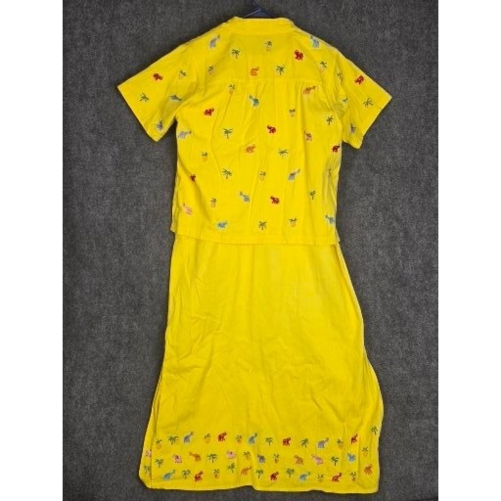 VTG Carrie Allen Yellow Embroidered Giraffe Pineapple Palm Tree Shirt Dress Sz S - Picture 2 of 7